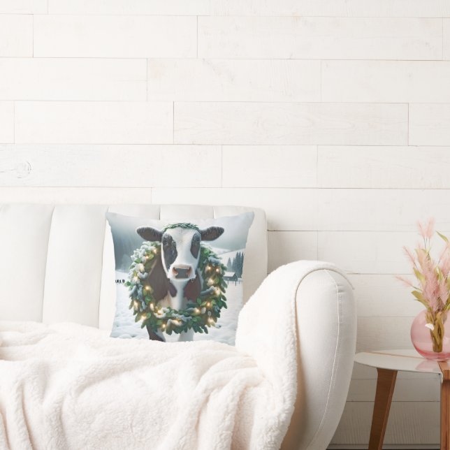 Christmas Cow Wearing a Wreath Cushion (Couch)