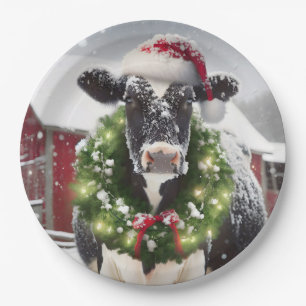 Christmas Cow Wearing a Wreath Paper Plate