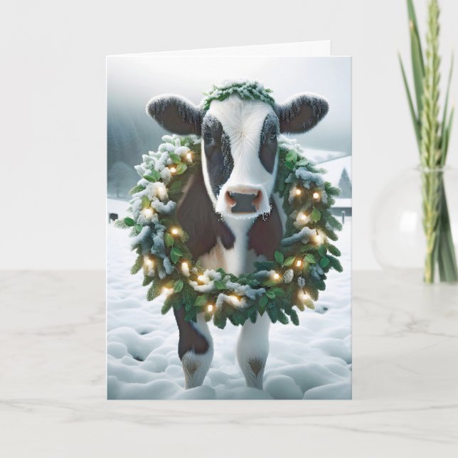Christmas Cow Wearing Holiday Wreath (Front)