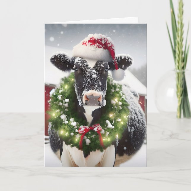 Christmas Cow Wearing Holiday Wreath (Front)