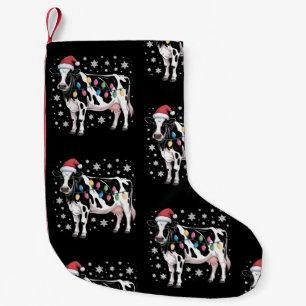 Christmas Cow Xmas Lights Santa Hat Farm Holiday Small Christmas Stocking