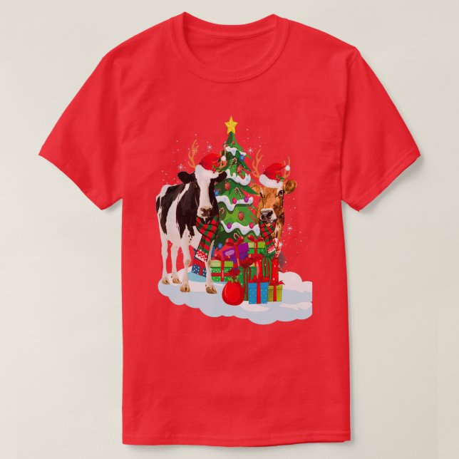 Christmas Cow Xmas Tree Funny  T-Shirt (Design Front)