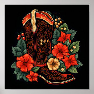 christmas cowboy boot holiday  poster
