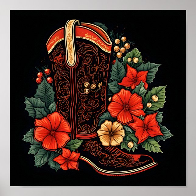 christmas cowboy boot holiday  poster (Front)