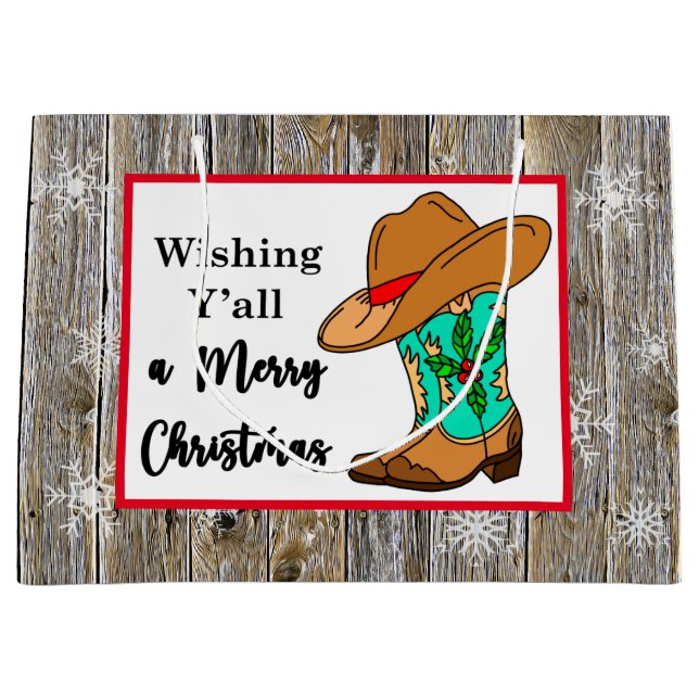 Christmas Cowboy Boots and Hat Festive Large Gift Bag (Front)
