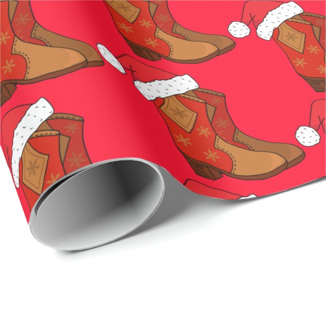 Christmas Cowboy Boots Country Western Cowgirl Wrapping Paper (Roll Corner)