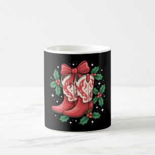 Christmas Cowboy Boots Holly Bow Western Country Coffee Mug
