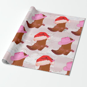  Christmas Cowboy Cowgirl Rustic Pink   Wrapping Paper