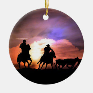 Christmas Cowboy round up/ cattle drive Ceramic Tree Decoration
