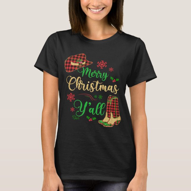 Christmas Cowgirl Hat & Boots T-Shirt (Front)