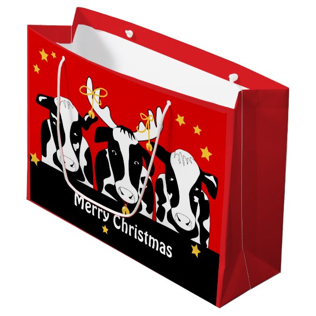 Christmas Cows Funny LG GB Large Gift Bag (Front Angled)