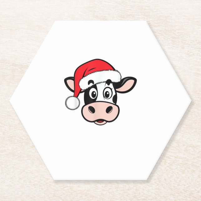 Christmas Cows Santa Cute Xmas Heifer Girls Kids W Paper Coaster (Front)