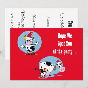 Christmas Cows with Santa Hats Invitation Template