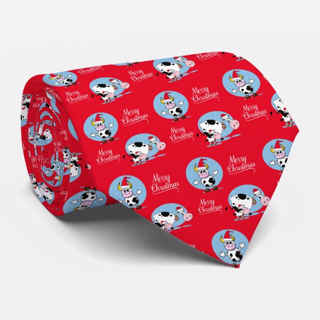 Christmas Cows With Santa Hats Necktie (Rolled)
