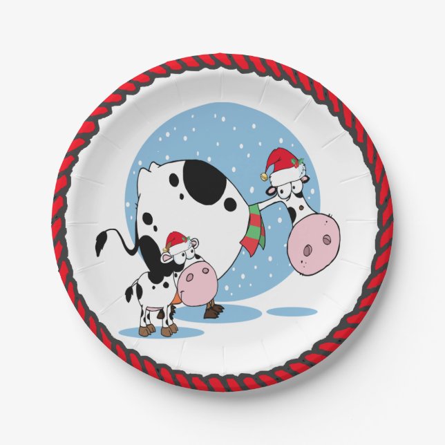Christmas Cows With Santa Hats Party Plates (Front)
