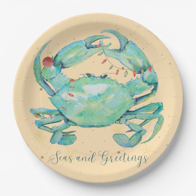 Christmas Crab Beach Paper Plate (Front)