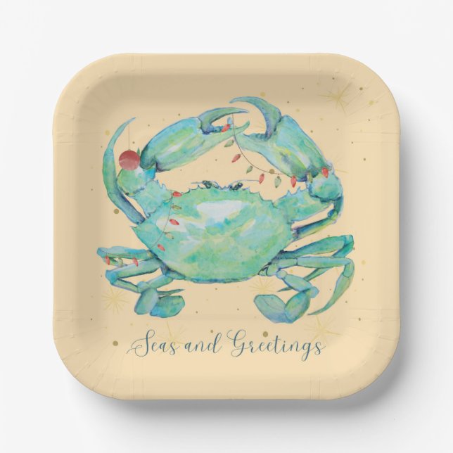 Christmas Crab Beach Paper Plate (Front)