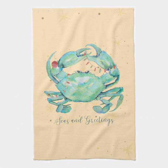 Christmas Crab Beach Tea Towel (Vertical)