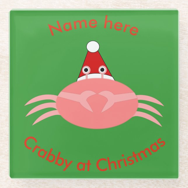 Christmas Crab Custom Glass Coaster (Front)