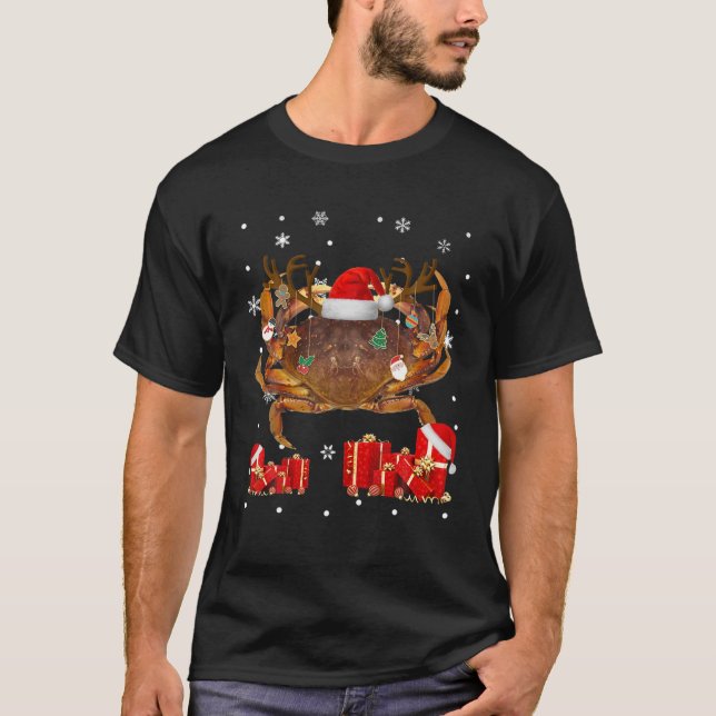 Christmas Crab Funny Santa Reindeer Crab Lover Gif T-Shirt (Front)