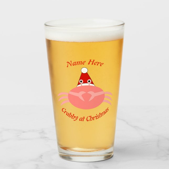 Christmas Crab Personalised Glass (Front Filled)