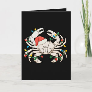 Christmas Crab Santa Hat Xmas Lights Sea Animal Card