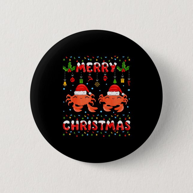 Christmas Crab Shirt Santa Hat Lights Xmas Funny  6 Cm Round Badge (Front)