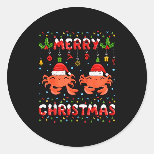 Christmas Crab Shirt Santa Hat Lights Xmas Funny  Classic Round Sticker (Front)