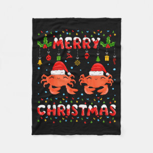 Christmas Crab Shirt Santa Hat Lights Xmas Funny  Fleece Blanket