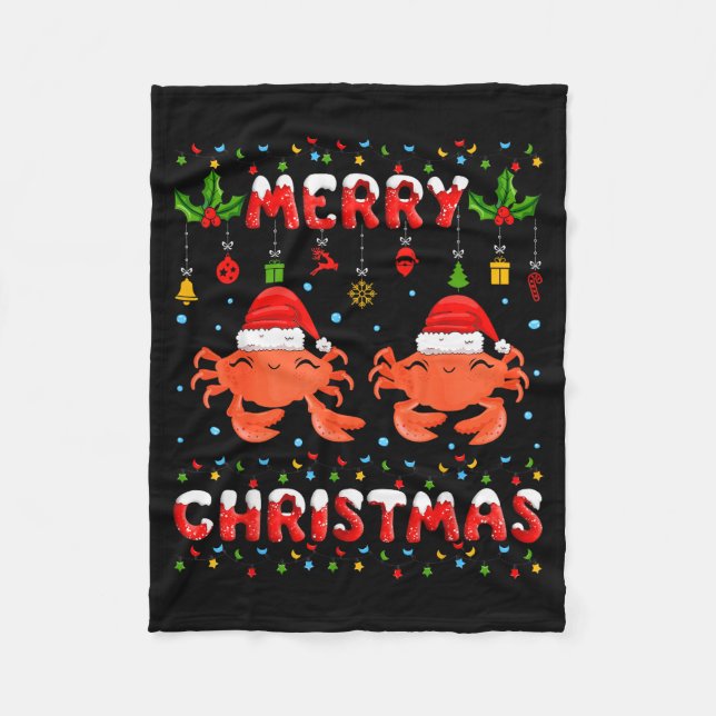 Christmas Crab Shirt Santa Hat Lights Xmas Funny  Fleece Blanket (Front)