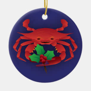 Christmas Crab with Holly Ceramic Tree Decoration