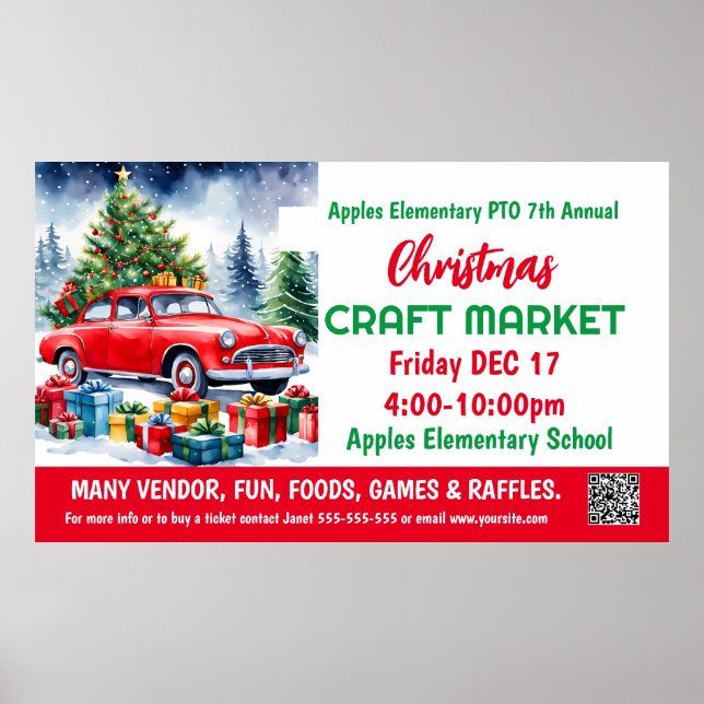 Christmas Craft Market PTO PTA Church Banner Poster (Front)