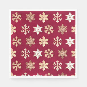 Christmas cranberry gold snowflakes napkin