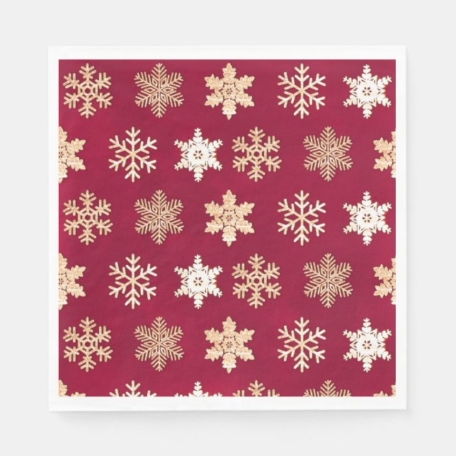 Christmas cranberry gold snowflakes napkin (Front)