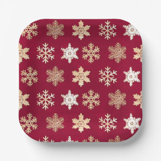 Christmas cranberry gold snowflakes paper plate