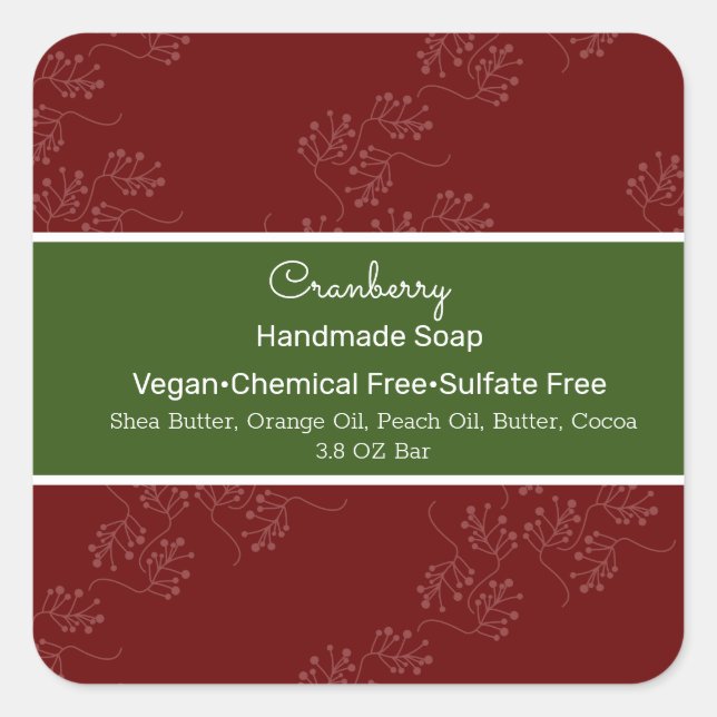 Christmas Cranberry Handmade Soap Branding Square Sticker (Front)