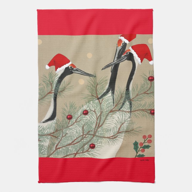 Christmas Cranes     Tea Towel (Vertical)