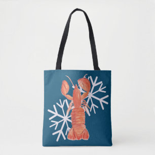 Christmas Crawfish Crustacean Watercolor Snowflake Tote Bag