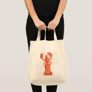 Christmas Crawfish Crustacean Watercolor Snowflake Tote Bag