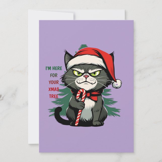 Christmas Crawny Cat with a Dog and Cane Holiday Card (Front)