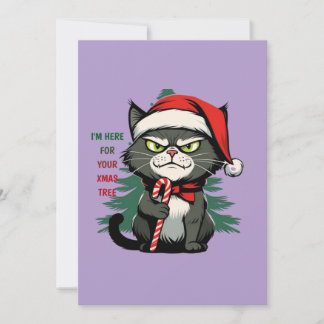 Christmas Crawny Cat with a Dog and Cane Holiday Card