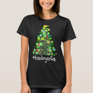 Christmas Crayon Kindergarten Teacher Tree- Best C T-Shirt