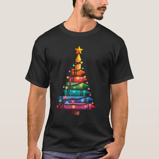 Christmas Crayon Tree Christmas Lights Xmas School T-Shirt (Front)