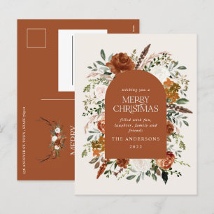 Christmas cream botanical elegant stag floral foil holiday postcard
