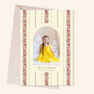 Christmas Cream Botanical Vintage Wallpaper Photo Holiday Card