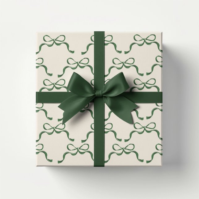 Christmas Cream Modern Holiday Green Bows  Wrapping Paper Sheet (Creator Uploaded)