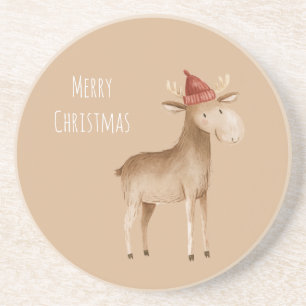 Christmas Cream Moose Deer Coaster