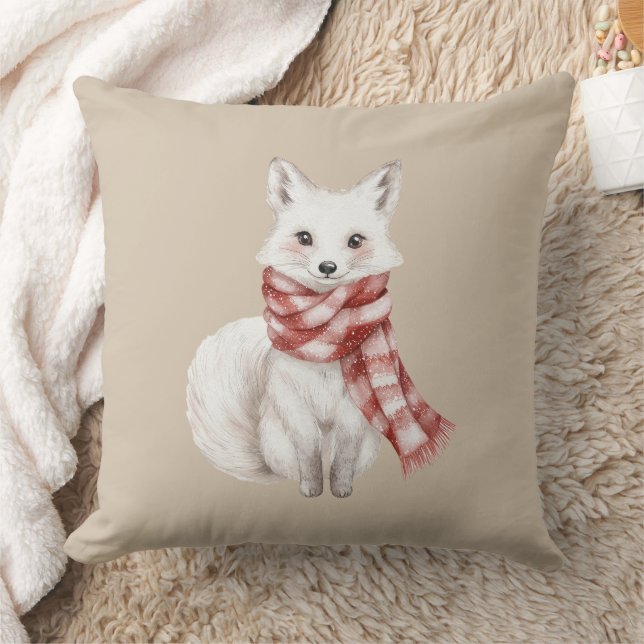 Christmas Cream Red White Peppermint Fox and Deer Cushion (Blanket)