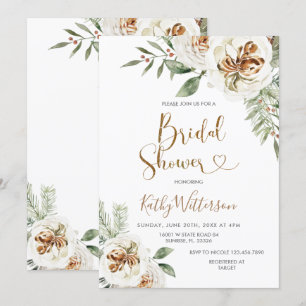 Christmas Creamy White Winter Floral Bridal Shower Invitation