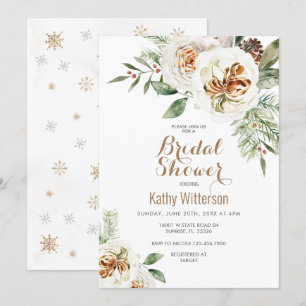 Christmas Creamy White Winter Floral Bridal Shower Invitation